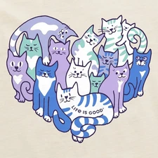 NWT Women's Life is Good Heart Of Cats  Putty White SS Crusher Vee