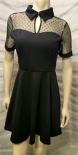 SheIn Womens Short Sleeve Polka-dot Sheer Mesh Top Collar Flared Short Dress XL
