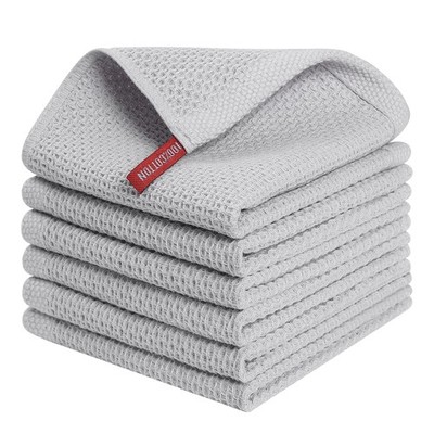 100% Cotton Kitchen Dish Cloths 6 Pcs Waffle Weave Absorbent 12x12 Inch