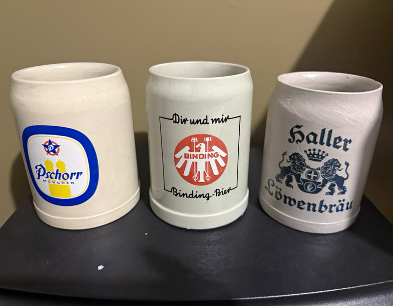 Pschorr Lot of 3 German Breweriana Beer Mugs - Binding Bier, Haller Lowenbrau