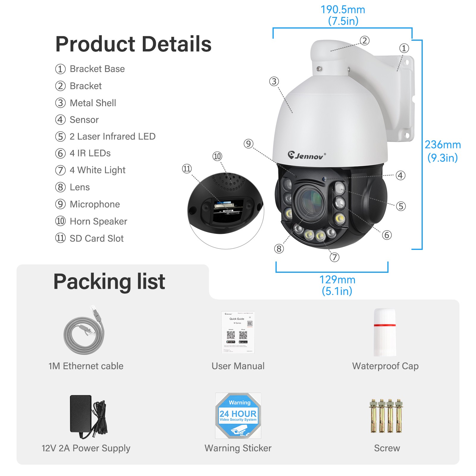 6MP POE PTZ Security Camera Outdoor 30X Zoom HD IP CCTV IR Night Vision