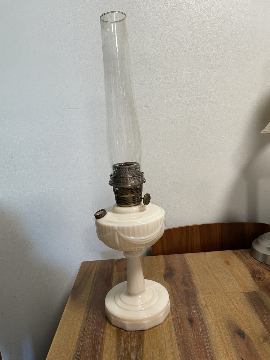 Antique Aladdin Model B Tall Lincoln Drape White Milk glass Oil