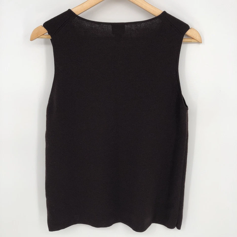 Suéter sin mangas Eileen Fisher para mujer mediano marrón oscuro hilo italiano Foto 2 de 4