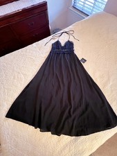 NWT Lulus Black Halter Maxi Dress Size Small, Boho Style Flowy Lace Cutouts