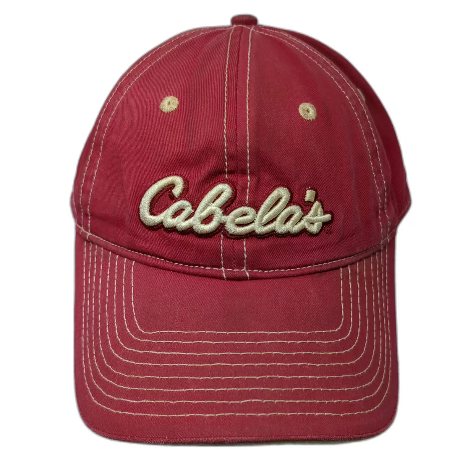 Cabela's Baseball Cap Red Slideback Hat OS Embroidered Outdoor Contrast Stitch