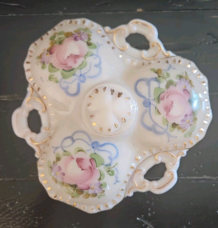 Vintage Cambridge Crown Tuscan Charleton Rose Divided Candy Dish