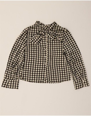 Mango Damen 3/4-Ärmel-Shirtbluse vorne zum Binden US 4 Small schwarz geometrisches Muster DI01