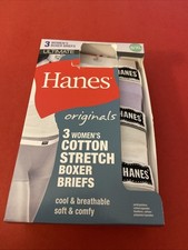 HANES 3 PACK WOMENS  ULTIMATE COTTON STRETCH BOXER BRIEFS / SIZE 8 / X-LARGE