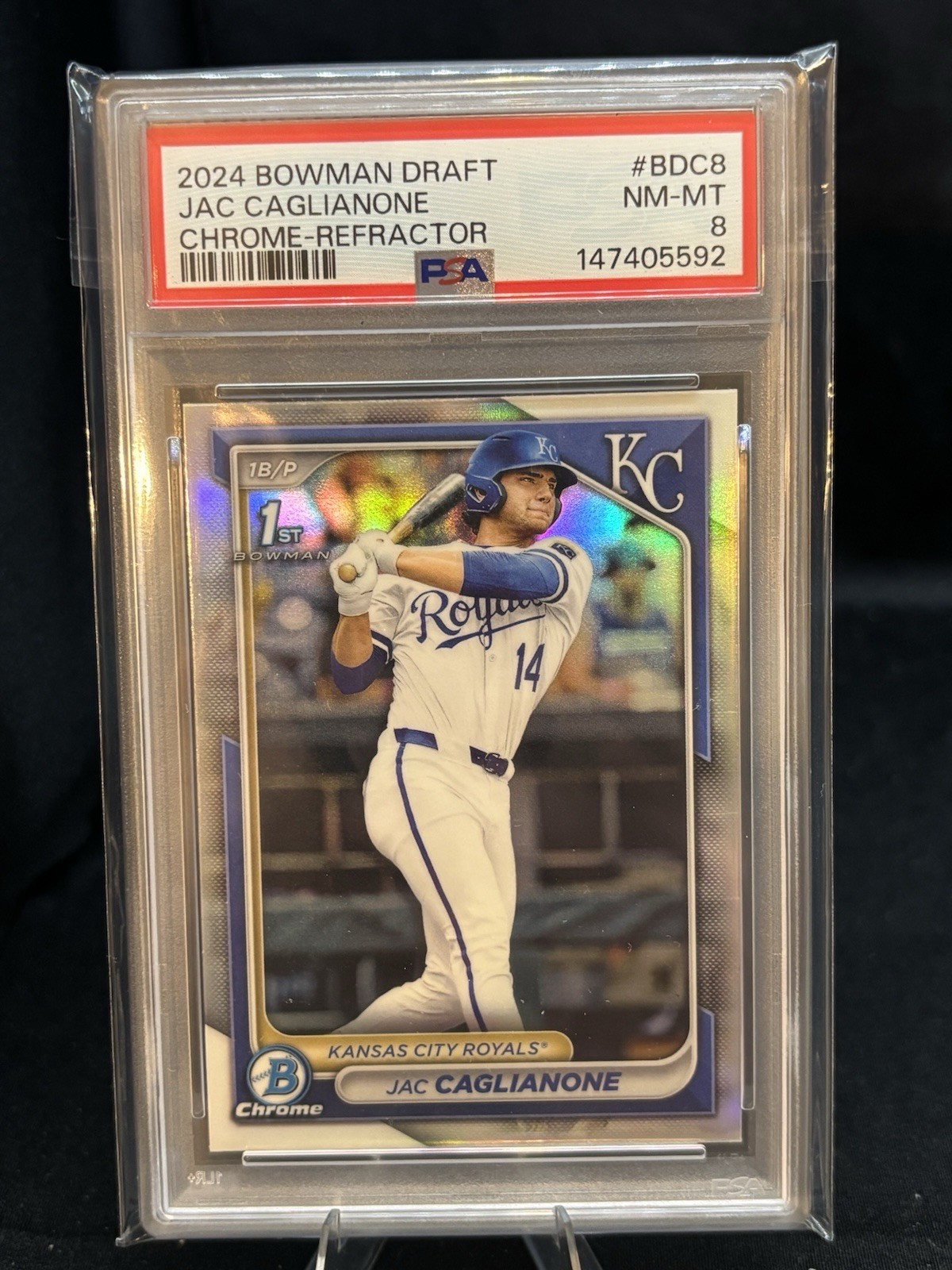 2024 Bowman Draft #BDC8 Jac Caglianone Chrome-Refractor PSA 8 Kansas City Royals