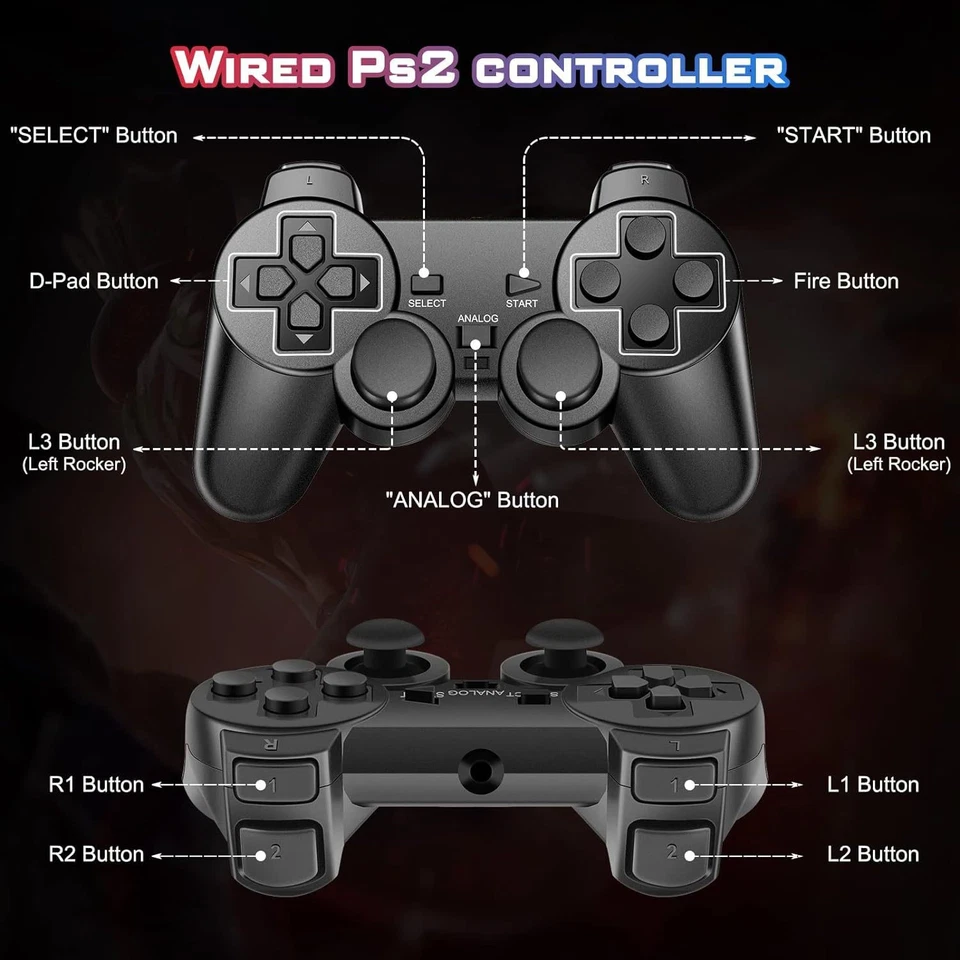 2-Pack PS2 Wired Game Controllers - for PS2 Console Single Vibration Function - Image 2 of 4