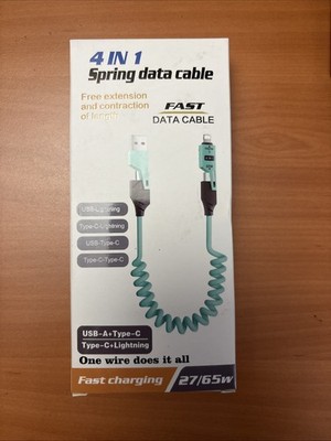 4in1 USB Type-C Spring Telescopic Cable Data Cord Super Fast Charging Lead 65W