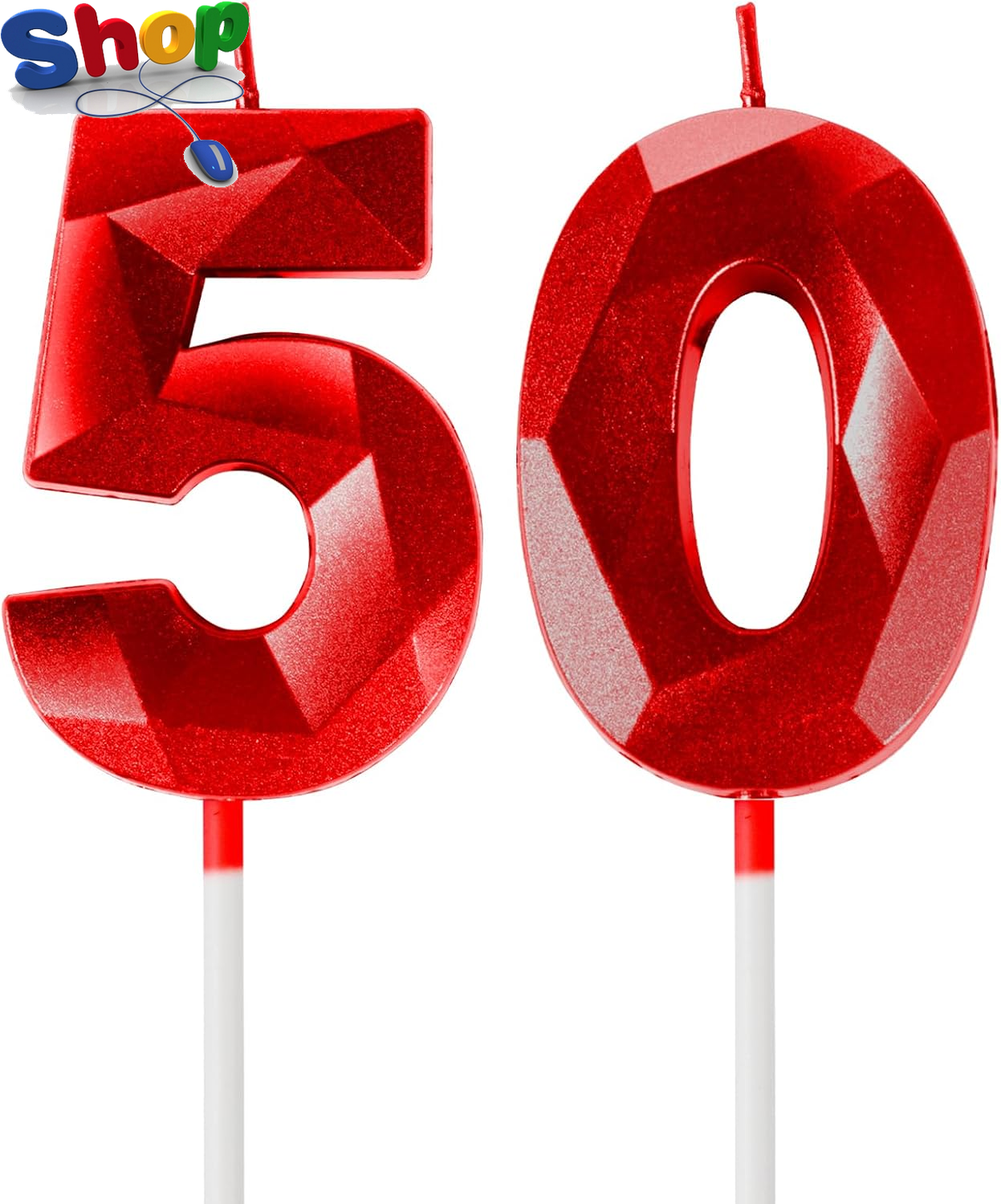 Red 50Th Birthday Candles for Cake, Number 50 Candle for 50Th Birthday Decoratio