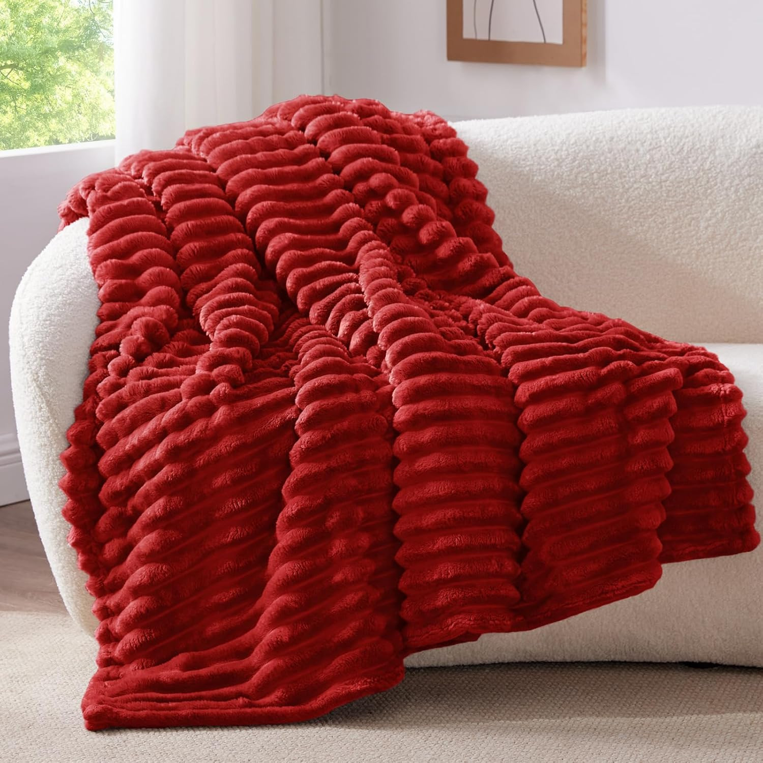 Plaid polaire rouge bordeaux 125X150 cm pour canapé en microfibre chaude