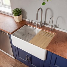 Pemberly Row White Apron Workstation 30" x 20" Single Bowl Fireclay Farm Sink
