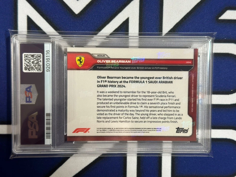 Oliver Bearman 2024 Topps Now F1 Fórmula 1 RC Rookie #4 PSA 10 FERRARI CANTIDAD Foto 2 de 2