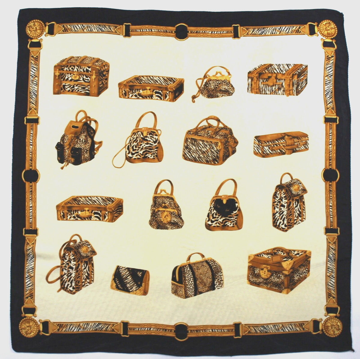 Foulard Vintage En Soie 100% - Motif Floral Multicolore - Format Carré/bandana - Occasion Bon état