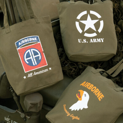 WW2 U.S. Military Style Canvas Tote Bag - Olive Drab Foldable