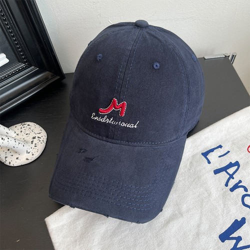 Embroidered Letter M Ripped Baseball Hat Breathable Cap for Beach Parties Trips - Picture 9 of 12