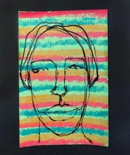 Woman Portrait Painting Naive Primitive Outsider 4x6 Striped Wall Art April Fool