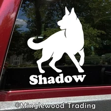German Shepherd with Personalized Name Vinyl Decal Sticker | V3 | Dog GSD Puppy