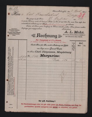 ALTONA-BAHRENFELD, Rechnung 1896, A. L. Mohr Margarine-Fabrik Schmalz-Raffinerie