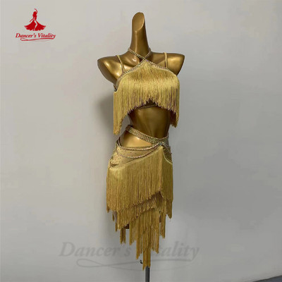 Latin Dance Dress Adult Children Rumba AB Stones Tassel Competition Dresses