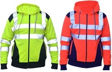 Hi Viz Vis High Visibility Jacket Hoodie Work Zip Hooded SweatShirt Fleece M-3XL