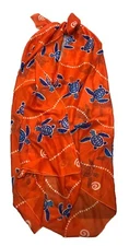 RIMA Beach Wrap Terryvoile Cover-up Sarong Orange Blue Turtle Print 70x42”