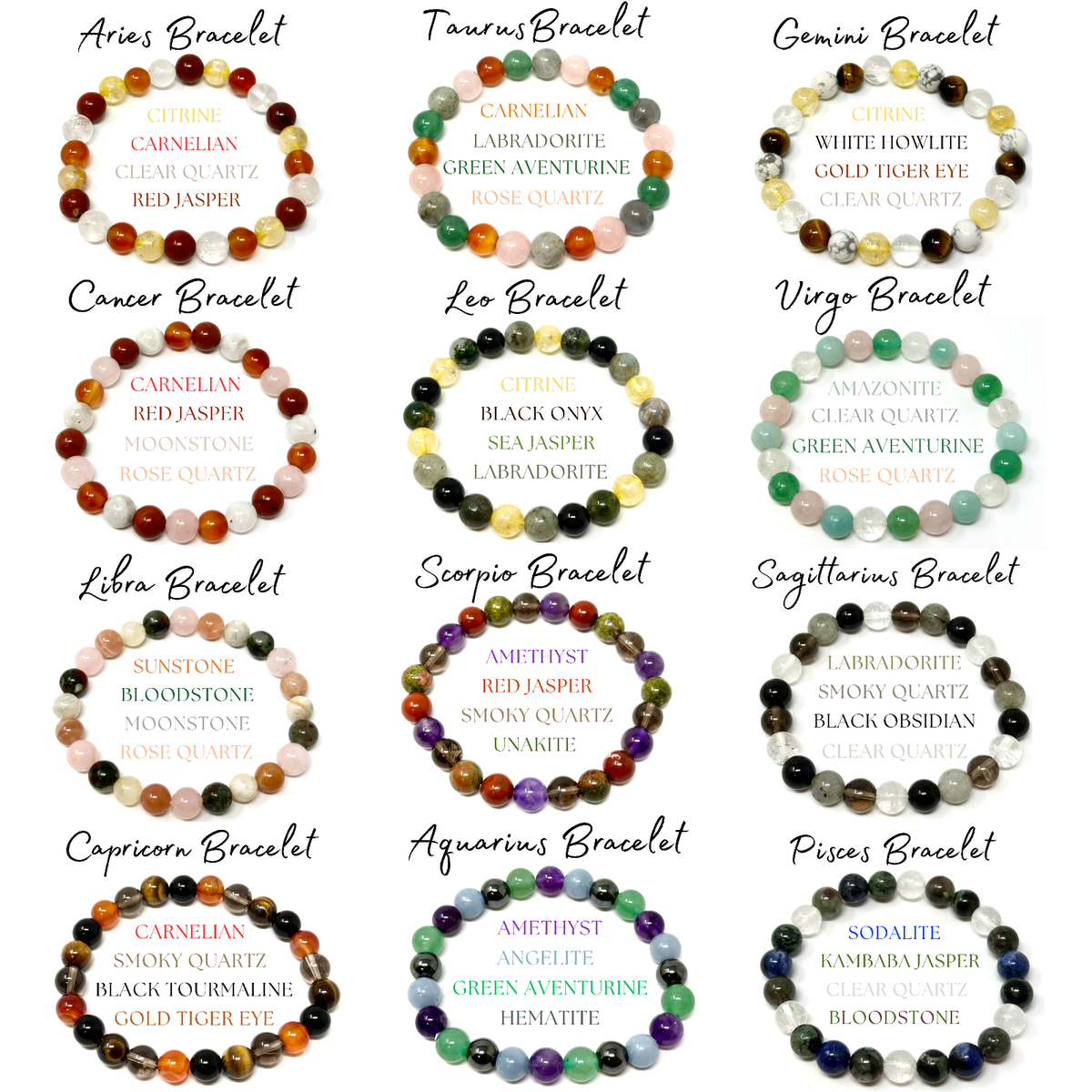 Zodiac Crystal Bracelets, Natural Zodiac Sign Gemstone Bead Birthstone  Bracelets