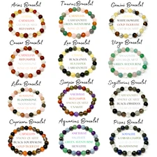 Zodiac Crystal Bracelets, Natural Zodiac Sign Gemstone Bead Birthstone Bracelets