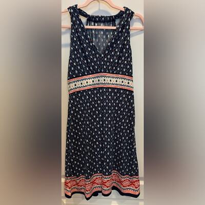 MAX STUDIO Sleeveless V-Neck Halter Back Dress S/M Blue Floral - Main Image