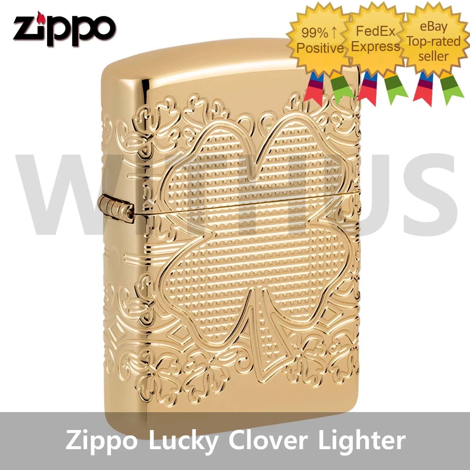 Zippo 46301 Deep Carved Lucky Clover Armor Lighter Gold-Plated