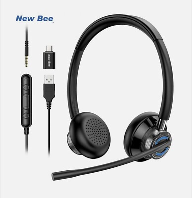 USB Headset with Rotatable Microphone for PC 3.5mm Business Headphones with Mic