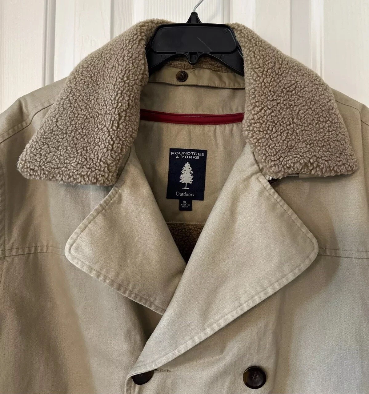ROUNDTREE & YORKE Men's Coat zip-out Lining Canvas Removable Collar Tan XL