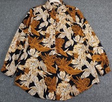 Prettylittlething Button Up Tunic Shirt Women’s 4 Leaves Print Long Sleeve Woven