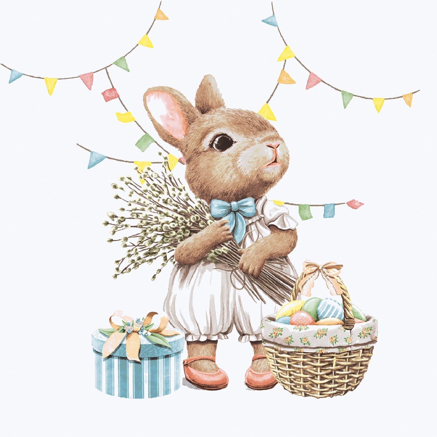 4  Paper Napkins/25cm/3Ply/Decoupage/Easter/Little Rabbit with Flowers/Bunny Joy