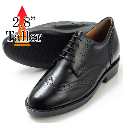Men's Elevator Shoes Height Increase 2.76'' Tall Wingtip Brogue Kangaroo Leather