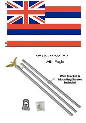 3x5 State of Hawaii Flag Galvanized Pole Kit Eagle Top 3'x5' - Picture 1 of 1