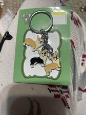 Corgi Key Chain Purse Charm 3 Metal Corgi Dogs New Red White Tri