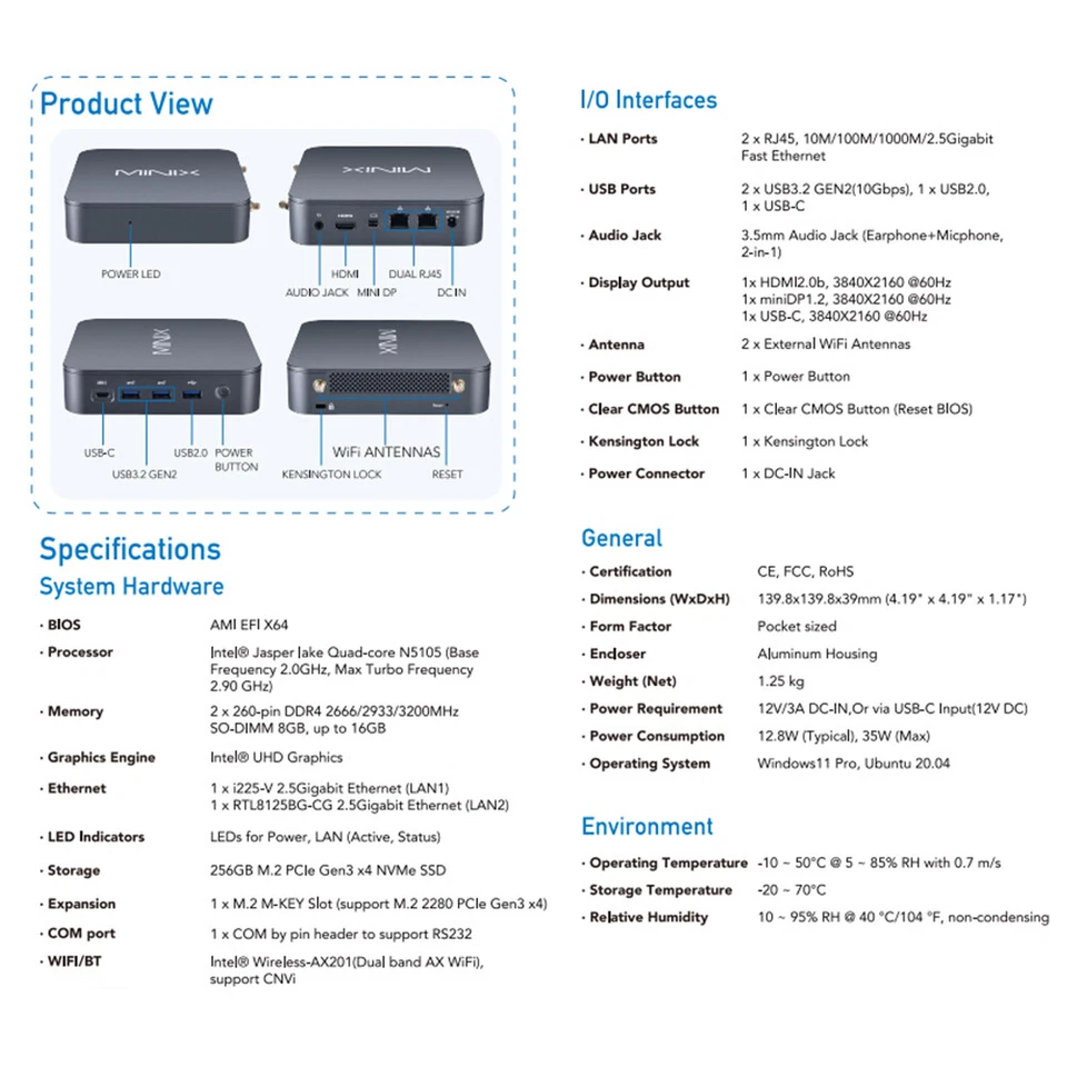 MINIX J51-C8 Intel N5105 Office Gaming Mini PC RAM 8GB Official Genuine Windows - Image 4 of 4