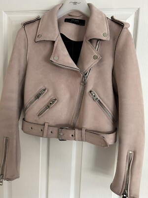 Zara Women's Suede look biker Jacket Pink In Small UK
