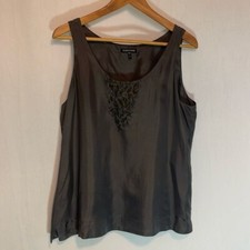 EILEEN FISHER Tank Grey 100 Silk Floating Squares Scoop Neckline Size Med EUC