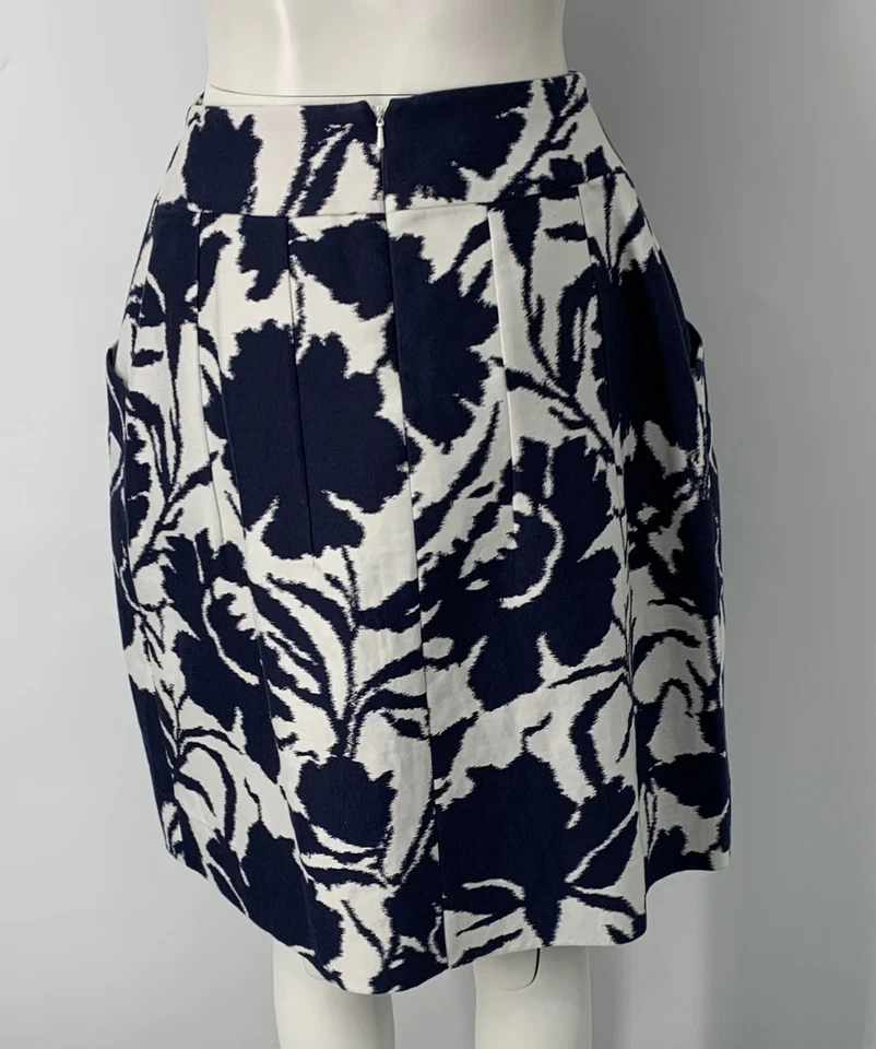 Oscar De La Renta Womens Blue White Floral Abstract Print Silk Blend Skirt sz 8 - Image 2 of 4