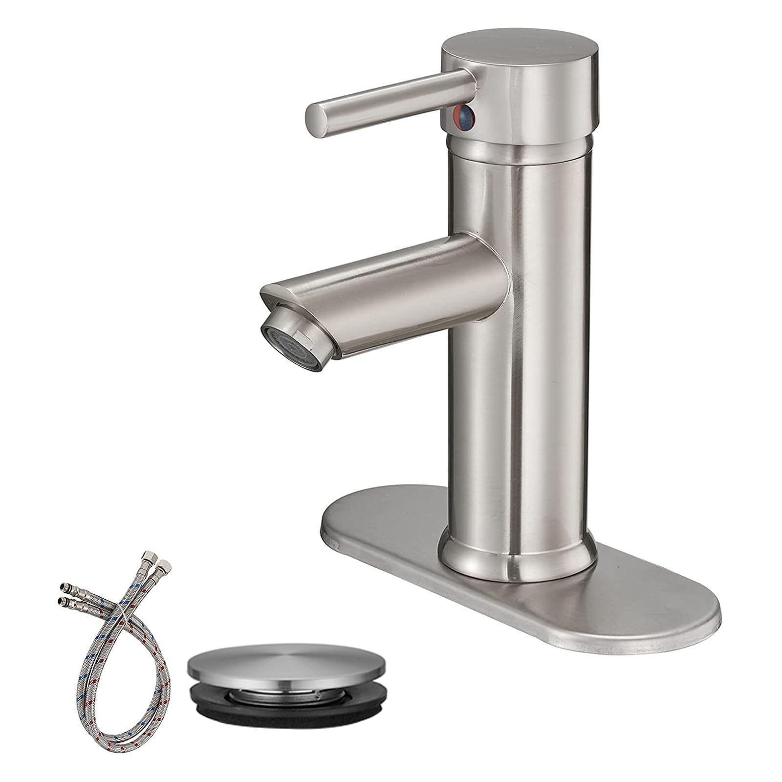Brushed Nickel Bathroom Faucet Single Hole Single Handle Aerator Spout Saving...