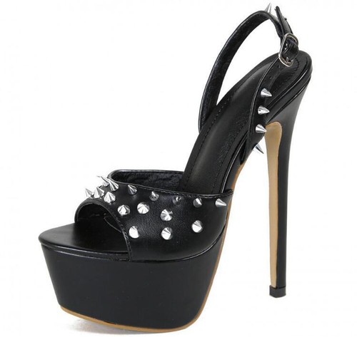 Mujeres Nuevo Moda Verano Punta de Peep Remache Cabestrillos Sexy Fiesta Tacones Altos Zapatos - Imagen 15 de 17