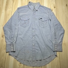 Wrangler Mens Light Blue Long Sleeve Regular Fir Button Up Shirt Size 16 1/2