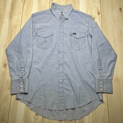 Wrangler Mens Light Blue Long Sleeve Regular Fir Button Up Shirt Size 16 1/2