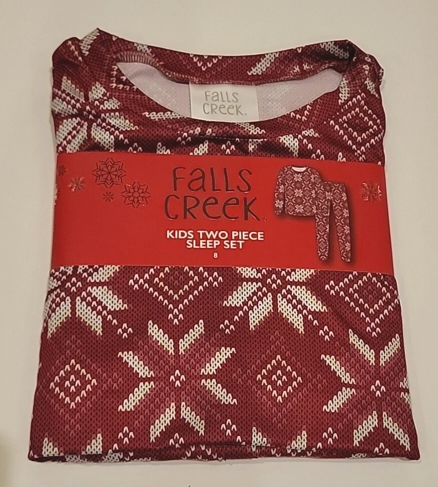 2Pc Falls Creek Sleepwear Snow Flake Theme PJ Set Long Sleeve Top