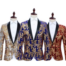 Men Sequin Floral Blazer Suit Jacket Slim Tuxedo Dinner Party Prom Wedding