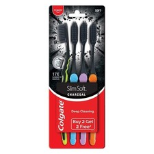 4 PC Colgate Slim Soft Charcoal Toothbrush 17x Slimmer Soft Tip Bristles
